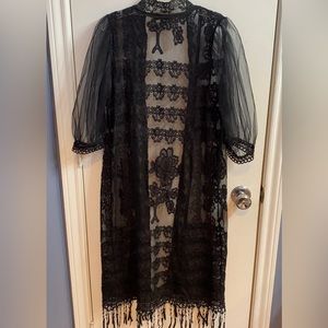 haute monde black mesh embroidered kimono